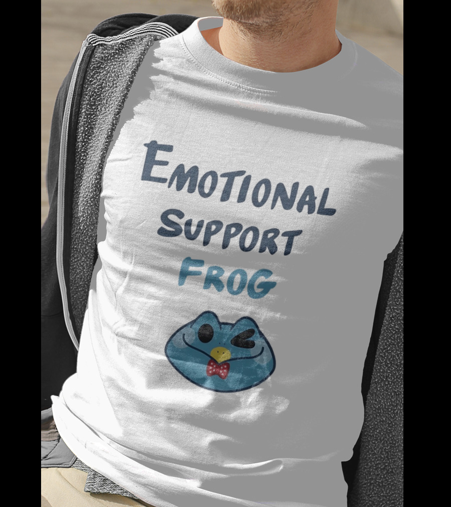 Emotional Support Frog Winking Bow Tie Blue Face T-Shirt