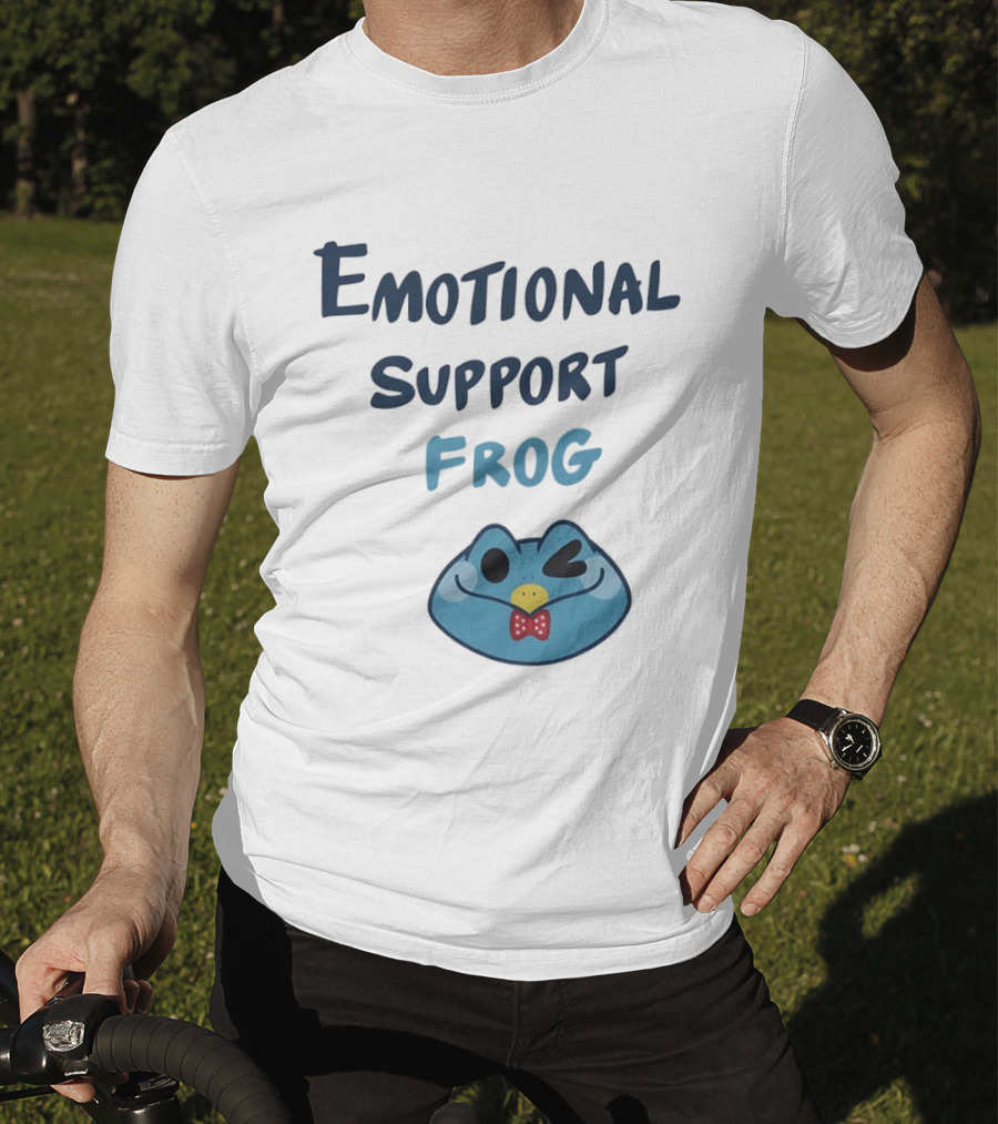 Emotional Support Frog Winking Bow Tie Blue Face T-Shirt