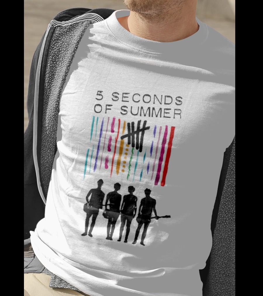 5 Seconds Of Summer Band Silhouette Color Stripes T-Shirt