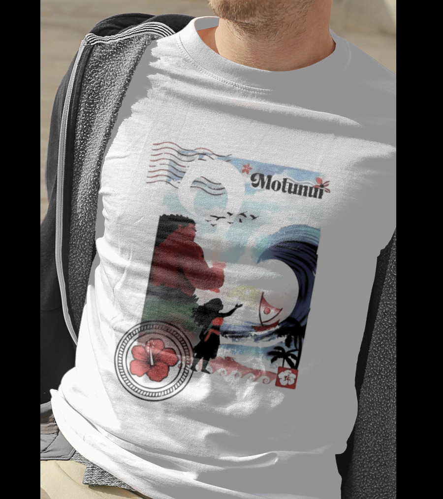 Motunui Postage Stamp Ocean Wave Hibiscus Blossom T-Shirt