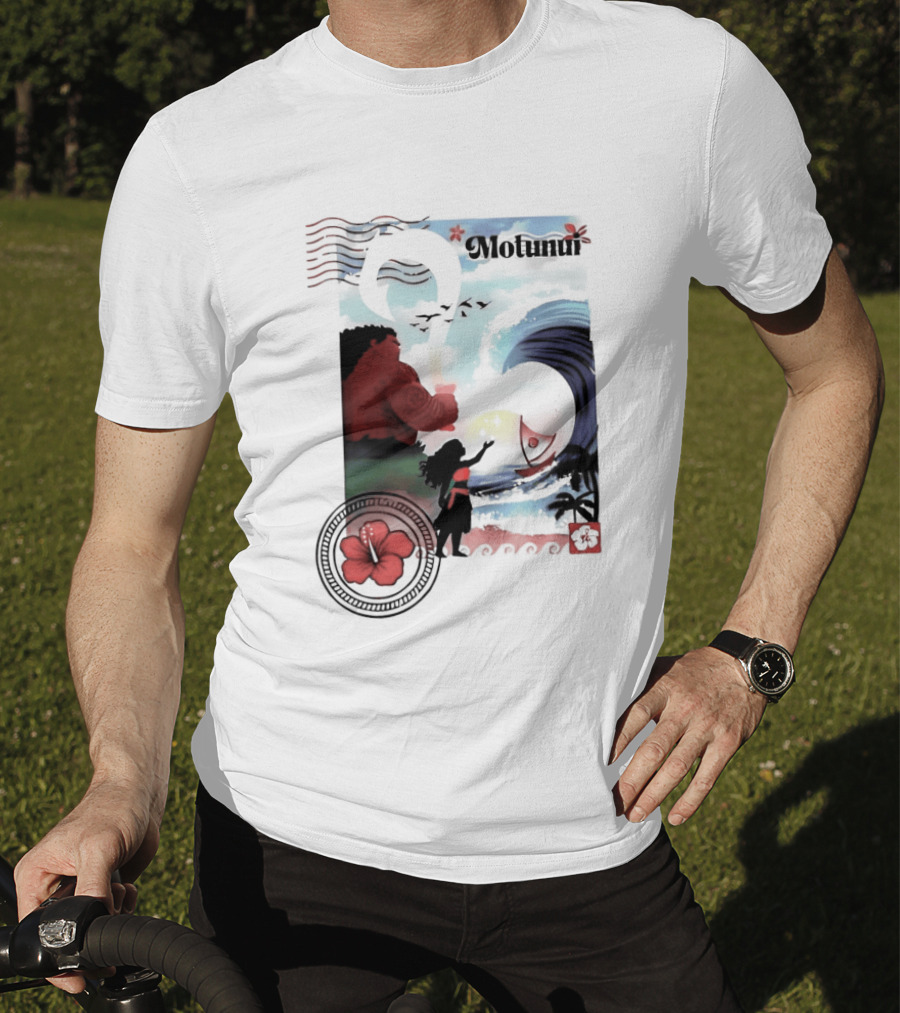 Motunui Postage Stamp Ocean Wave Hibiscus Blossom T-Shirt