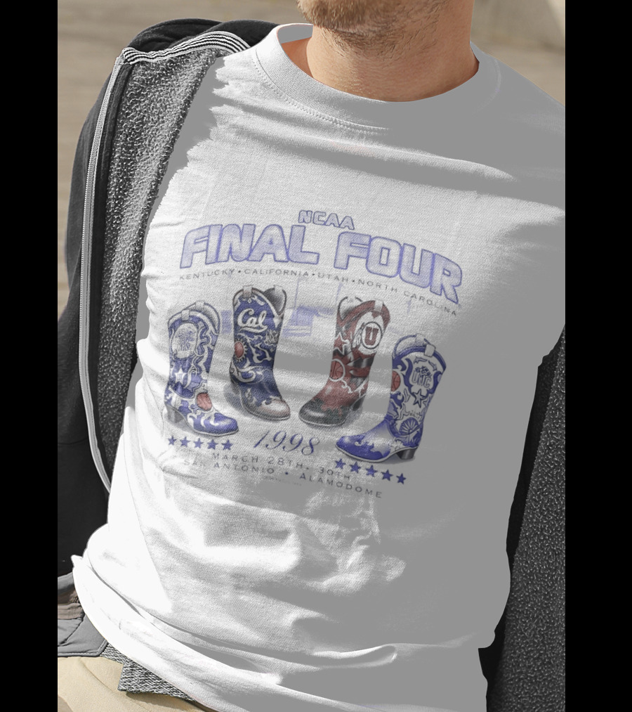 NCAA Final Four 1998 Kentucky California Utah North Carolina Cowboy Boots T-Shirt
