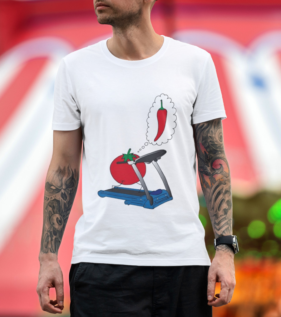 Tomato Dreaming Of Chili On Treadmill Funny Food Meme T-Shirt
