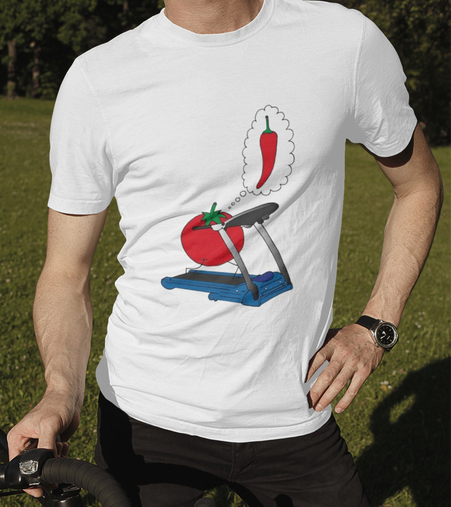 Tomato Dreaming Of Chili On Treadmill Funny Food Meme T-Shirt