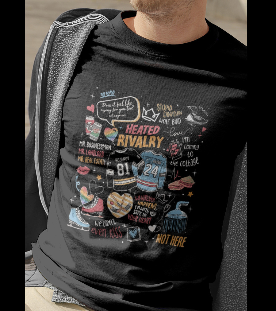 Heated Rivalry Romance With Rainbow Heart And Hockey Jerseys 81 And 24 T-Shirt