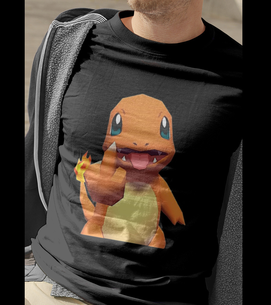 Charmander Pokémon Middle Finger Gesture With Flame Tail T-Shirt
