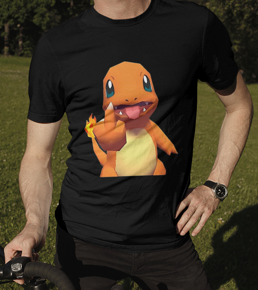 Charmander Pokémon Middle Finger Gesture With Flame Tail T-Shirt