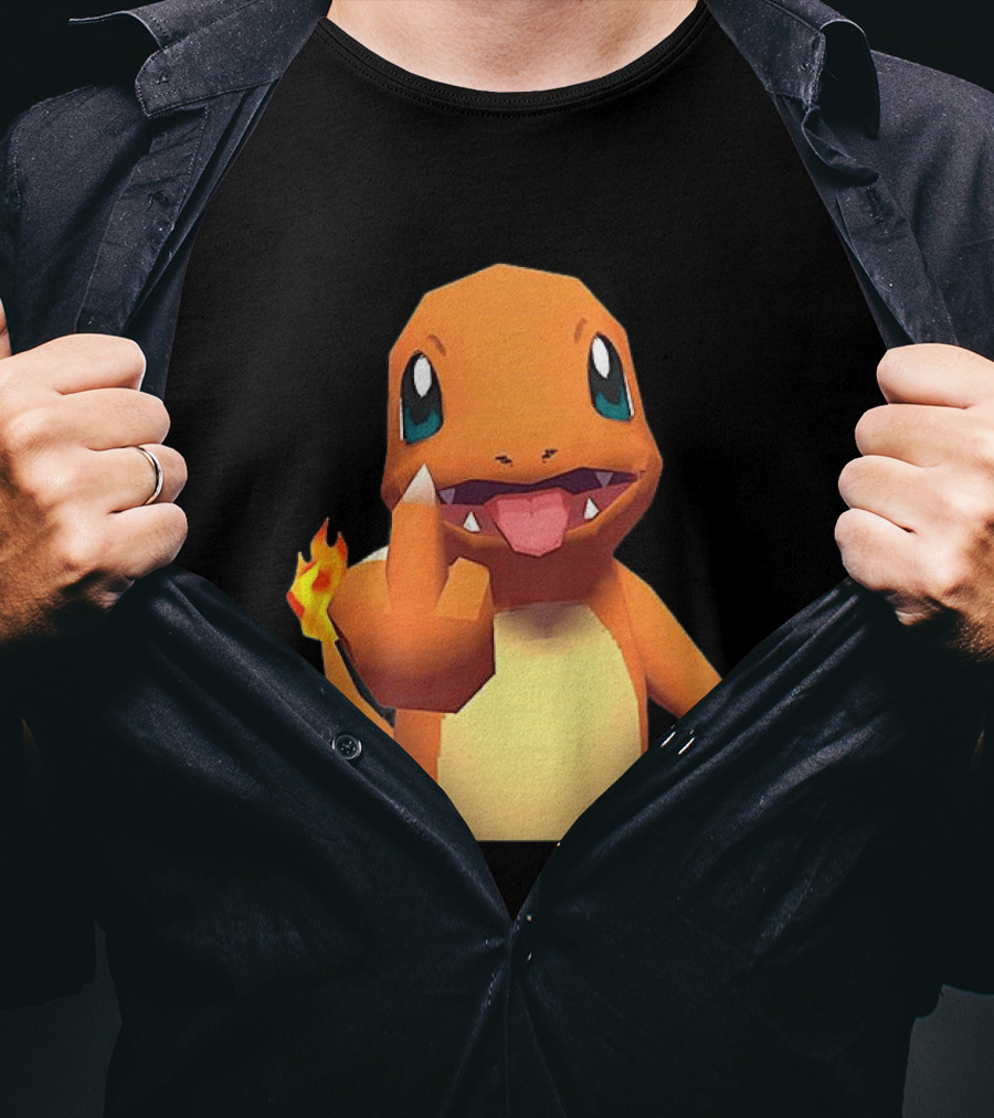 Charmander Pokémon Middle Finger Gesture With Flame Tail T-Shirt