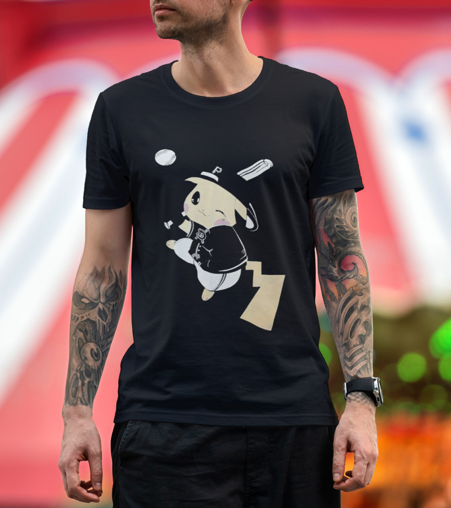 Pokemon Pittsburgh Pirates Baseball Collaboration Pikachu Pitching T-Shirt
