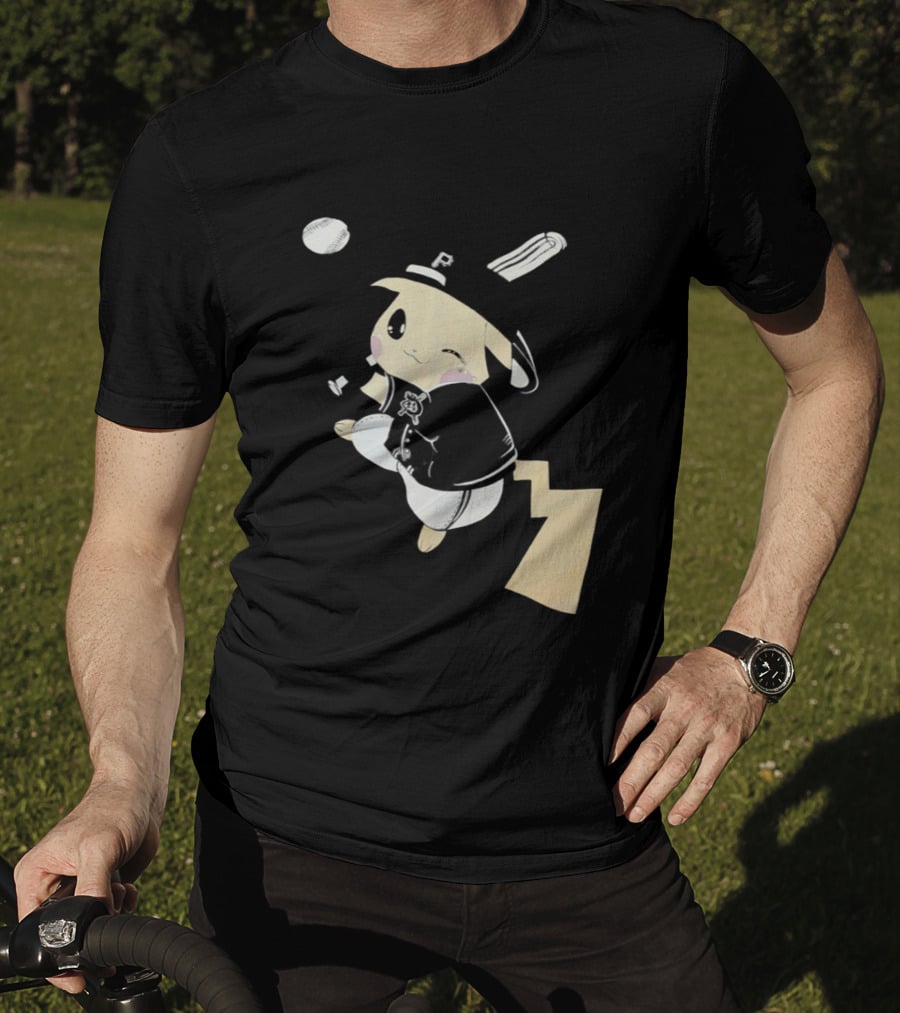 Pokemon Pittsburgh Pirates Baseball Collaboration Pikachu Pitching T-Shirt