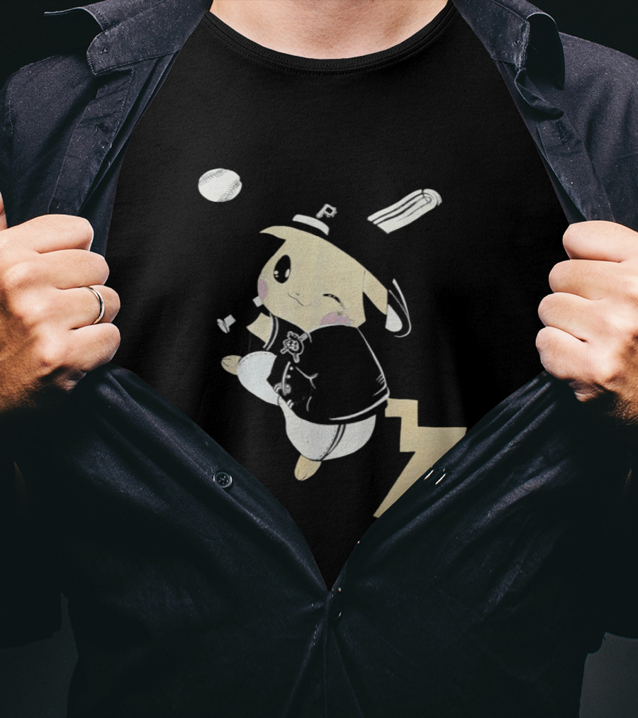 Pokemon Pittsburgh Pirates Baseball Collaboration Pikachu Pitching T-Shirt