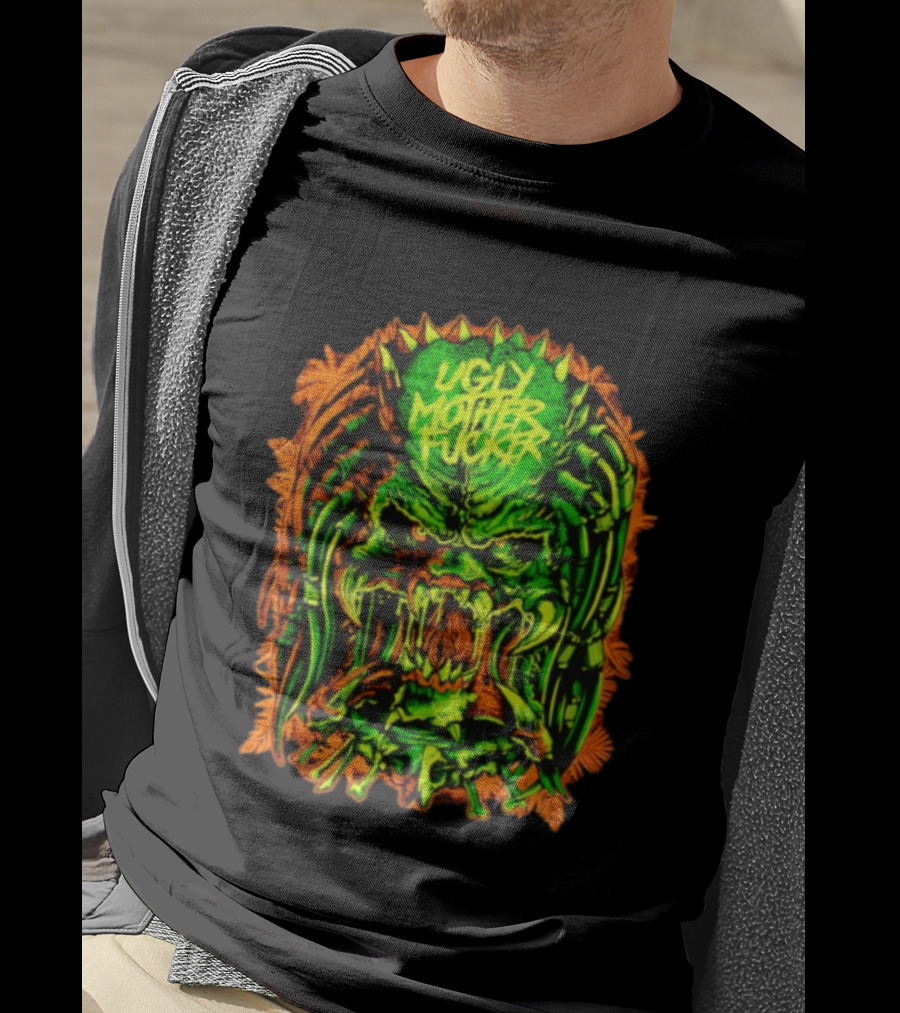 Predator Ugly Mother Fucker Alien Mask Neon Green And Orange T-Shirt