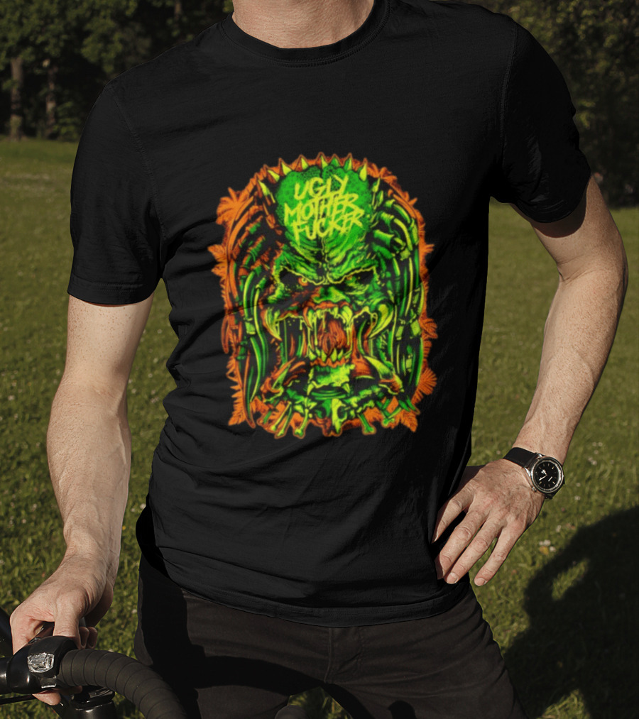 Predator Ugly Mother Fucker Alien Mask Neon Green And Orange T-Shirt