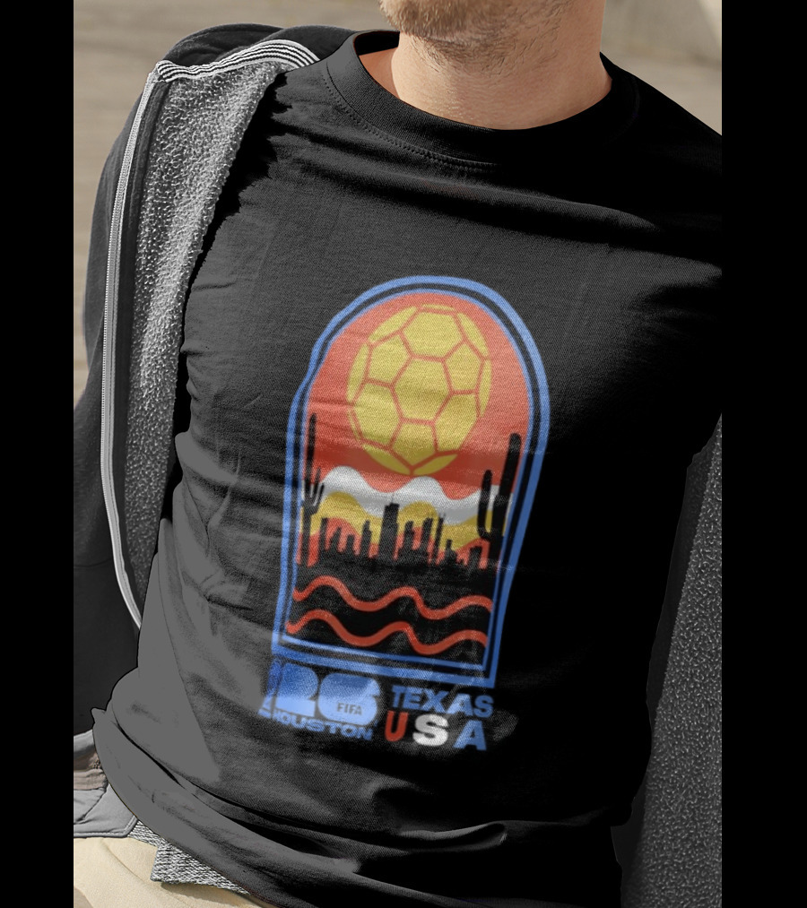 Texas USA FIFA 2026 Houston Skyline Cactus Sunset Soccer Ball T-Shirt