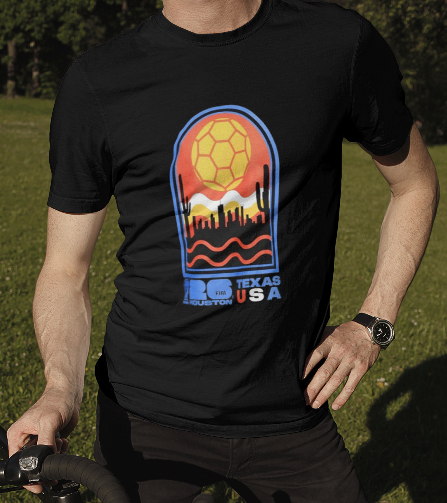 Texas USA FIFA 2026 Houston Skyline Cactus Sunset Soccer Ball T-Shirt
