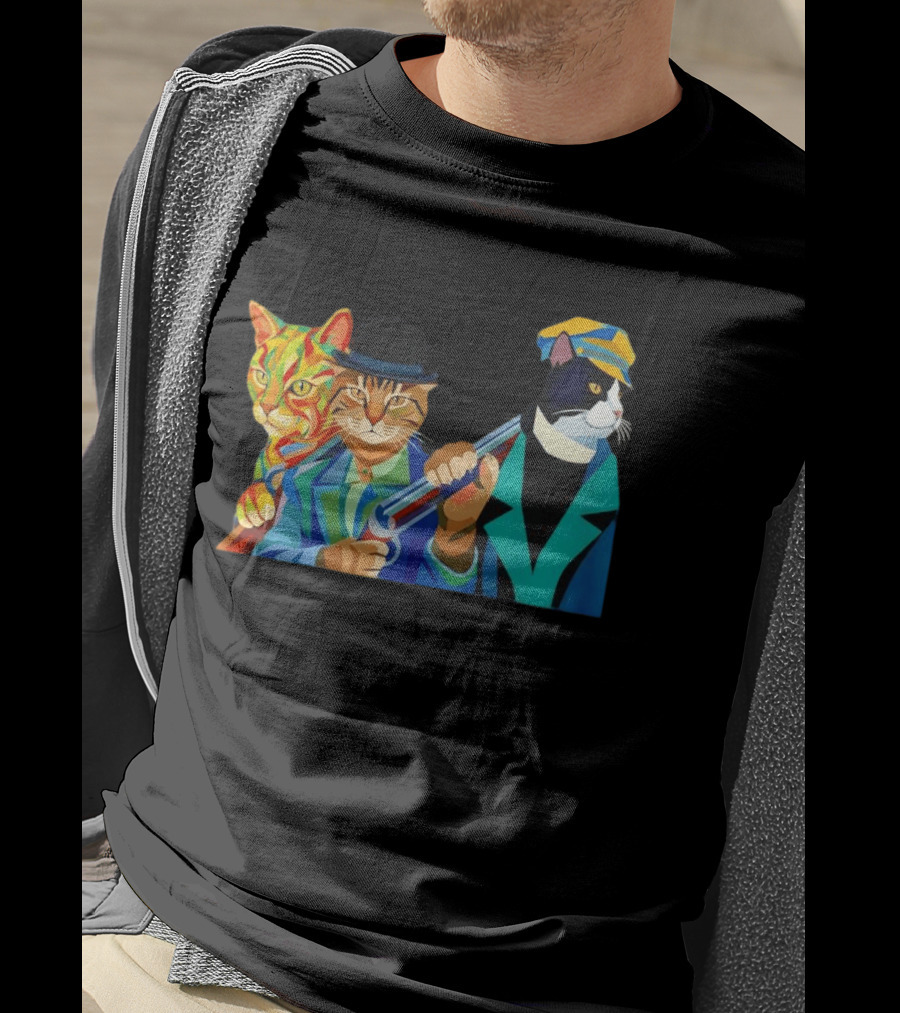 Three Cats Jazz Band Colorful Feline Musicians With Suits And Instruments T-Shirt
