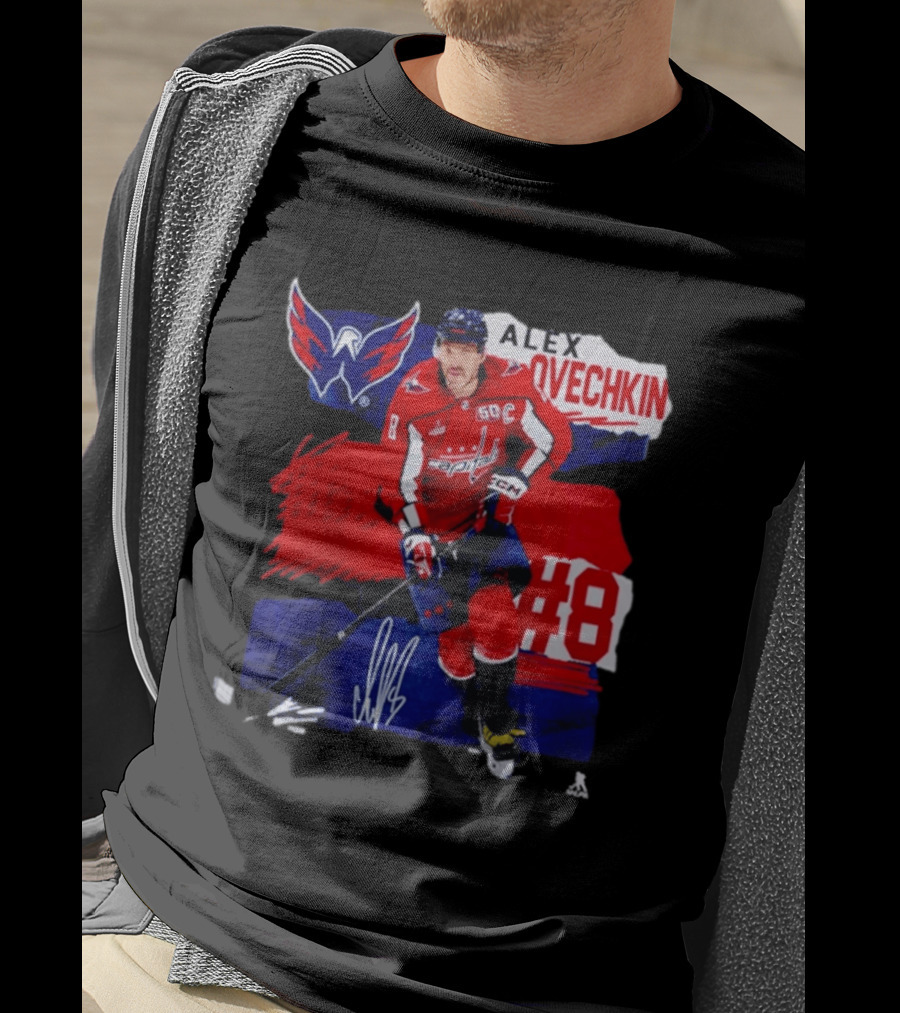 Washington Capitals Alex Ovechkin #8 Hockey Signature T-Shirt