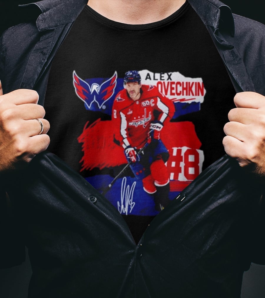 Washington Capitals Alex Ovechkin #8 Hockey Signature T-Shirt
