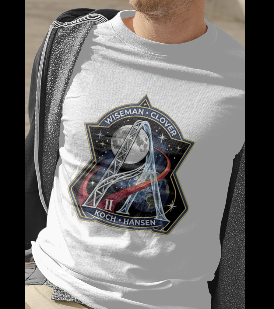 Wiseman Clover Koch Hansen Artemis II Mission Patch With Moon And Earth Galaxy T-Shirt