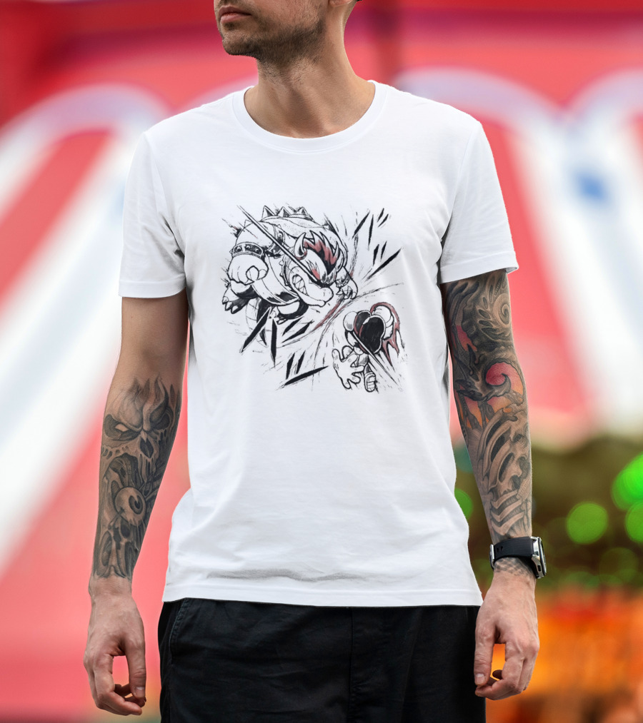 Bowser Vs Mario Epic Showdown Battle Sketch T-Shirt