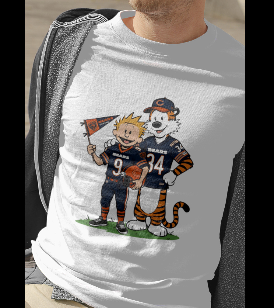 Calvin Hobbes Bears 9 34 Football Fan Outfit T-Shirt