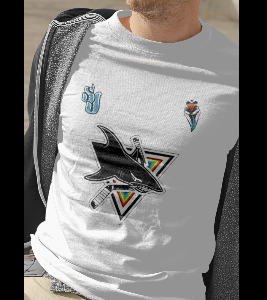 San Jose Sharks Pride Night 2026 Team Logo With Rainbow Accents T-Shirt