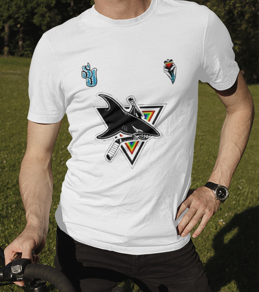 San Jose Sharks Pride Night 2026 Team Logo With Rainbow Accents T-Shirt
