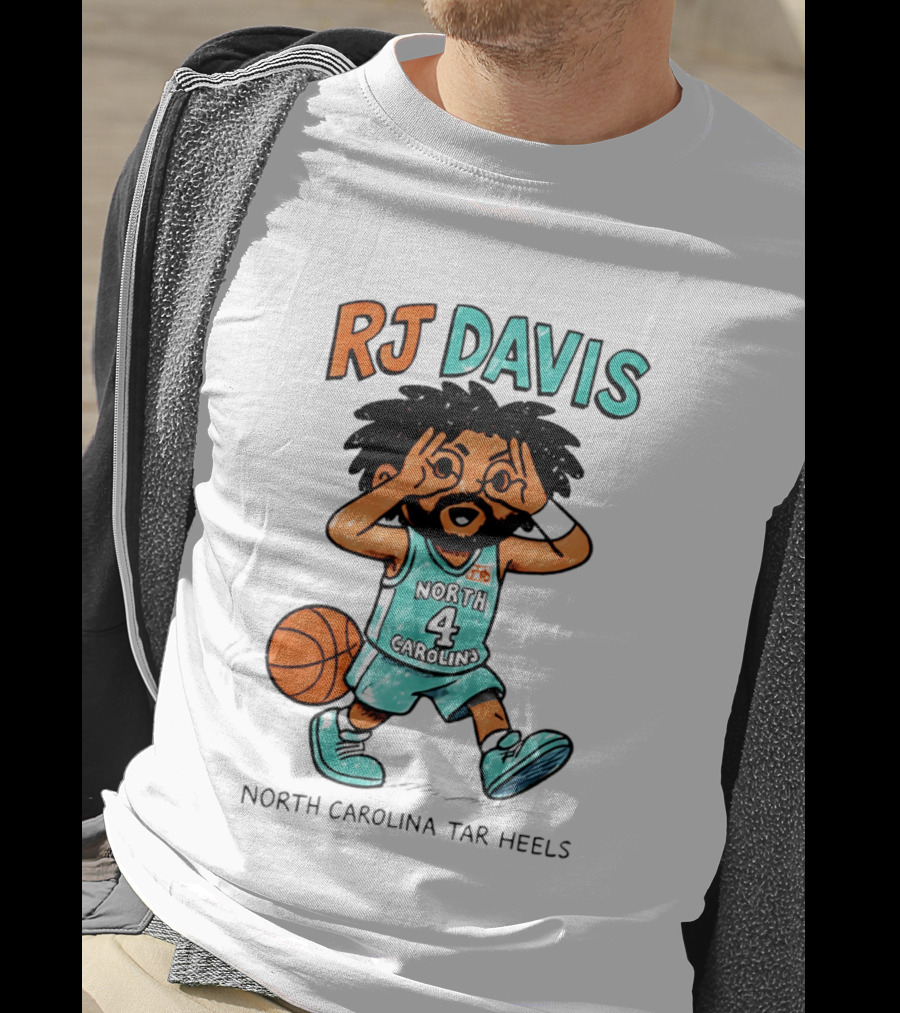 RJ Davis North Carolina Tar Heels Number 4 Basketball Caricature T-Shirt