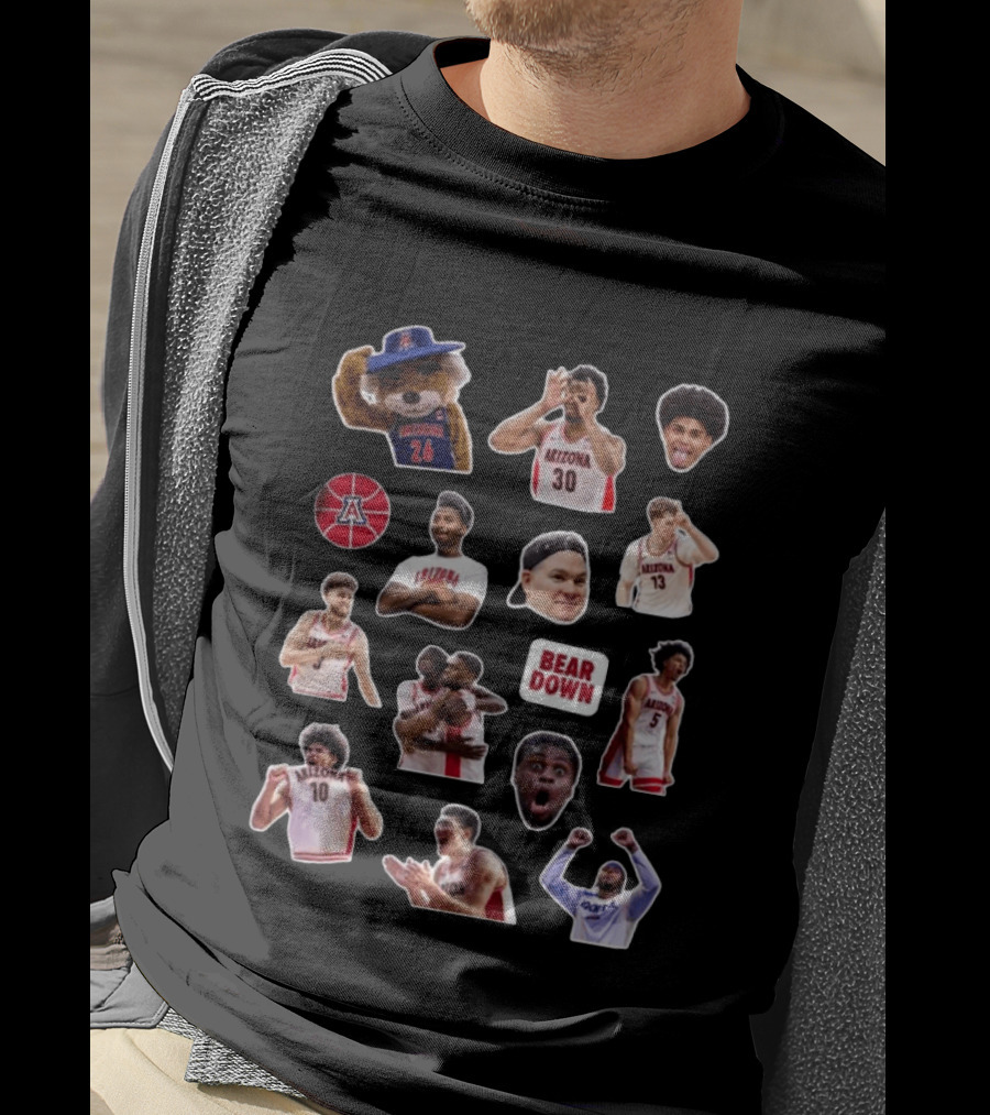 Arizona Wildcats 2026 NCAA Men's Basketball Bear Down Team Stickers T-Shirt