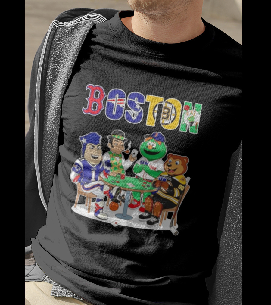 Boston Teams Playing Cards Patriots Red Sox Celtics Bruins Logos T-Shirt