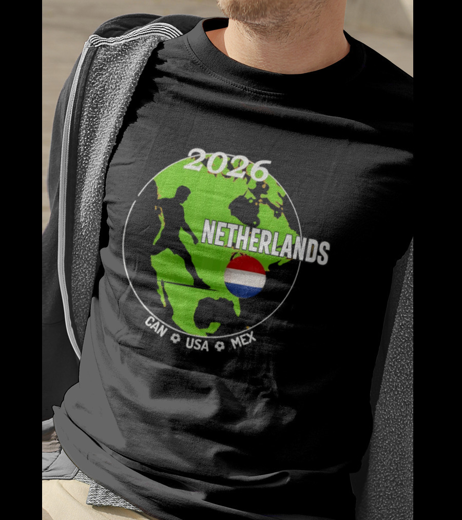 Netherlands Football 2026 CAN USA MEX World Cup Map Soccer Ball T-Shirt