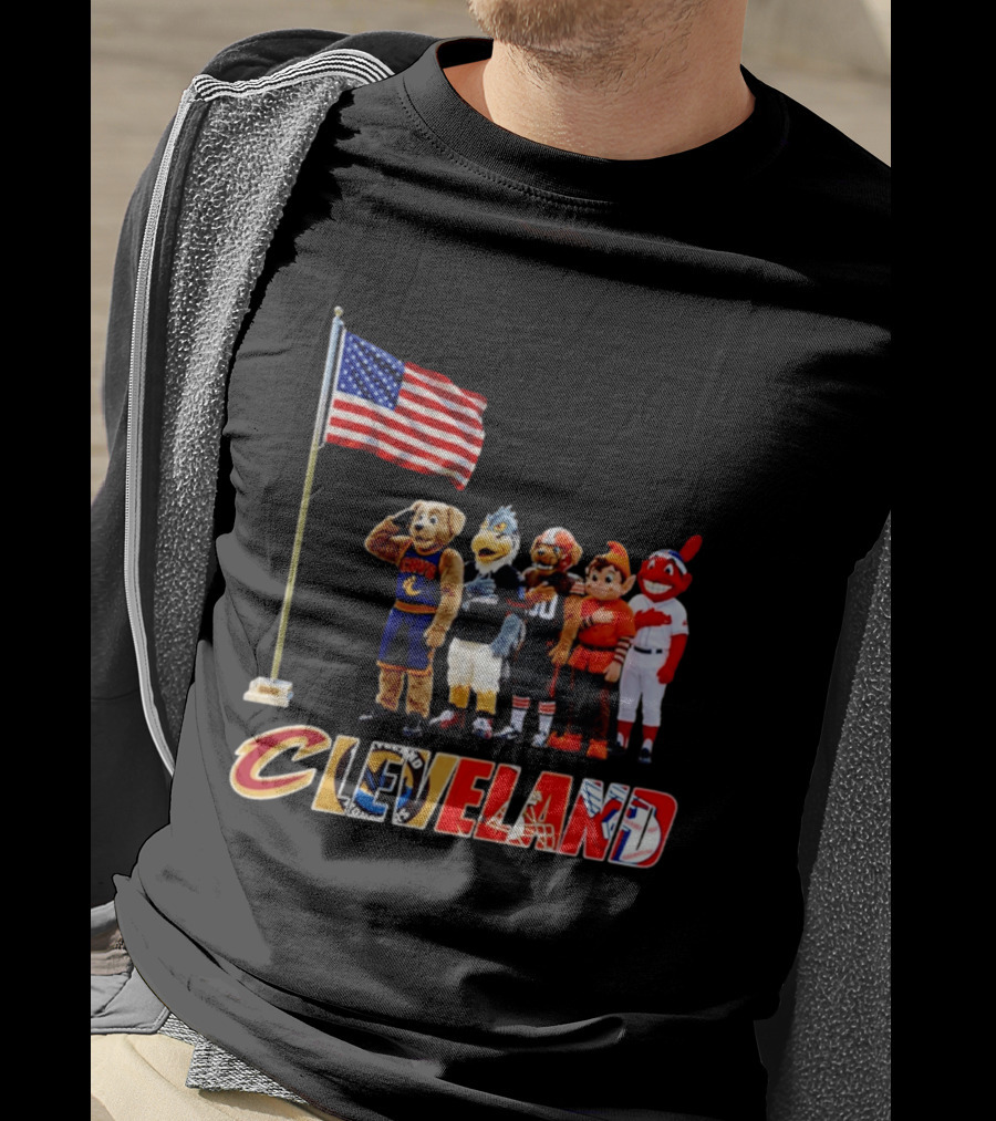 Cleveland Sports Mascots Salute The American Flag 2026 T-Shirt