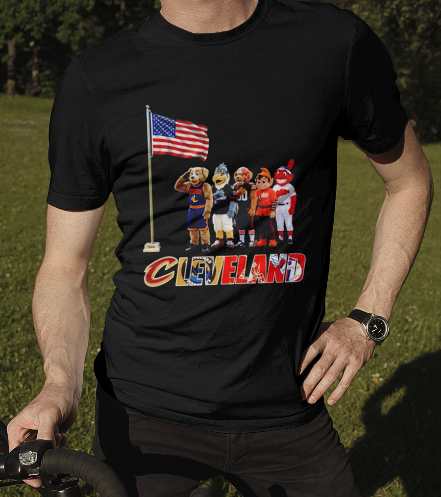 Cleveland Sports Mascots Salute The American Flag 2026 T-Shirt