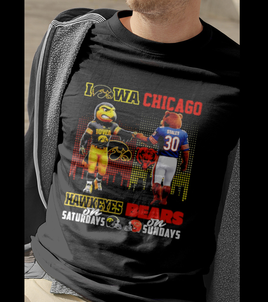 Iowa Hawkeyes Saturdays Chicago Bears Sundays City Skyline T-Shirt