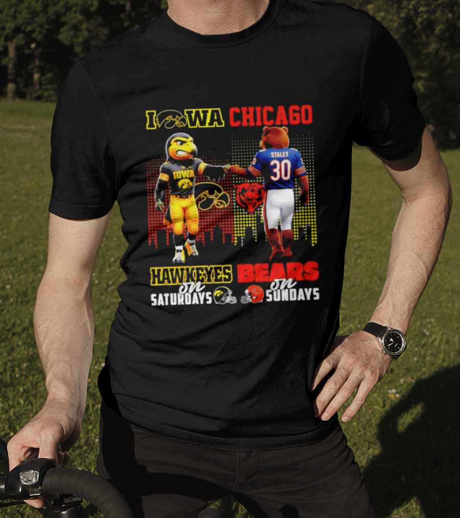 Iowa Hawkeyes Saturdays Chicago Bears Sundays City Skyline T-Shirt