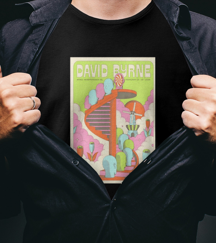 David Byrne Amsterdam Concert February 15 16 2026 Windmill T-Shirt