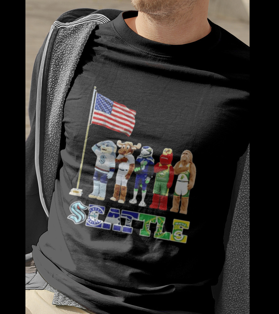 Seattle Kraken Mariners Seahawk Sounders SuperS Salute Flag T-Shirt