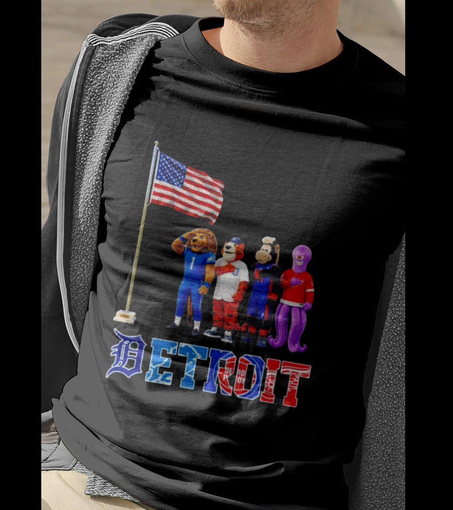 Detroit Mascots Salute American Flag T-Shirt