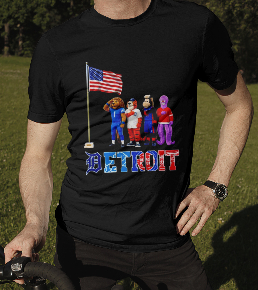 Detroit Mascots Salute American Flag T-Shirt