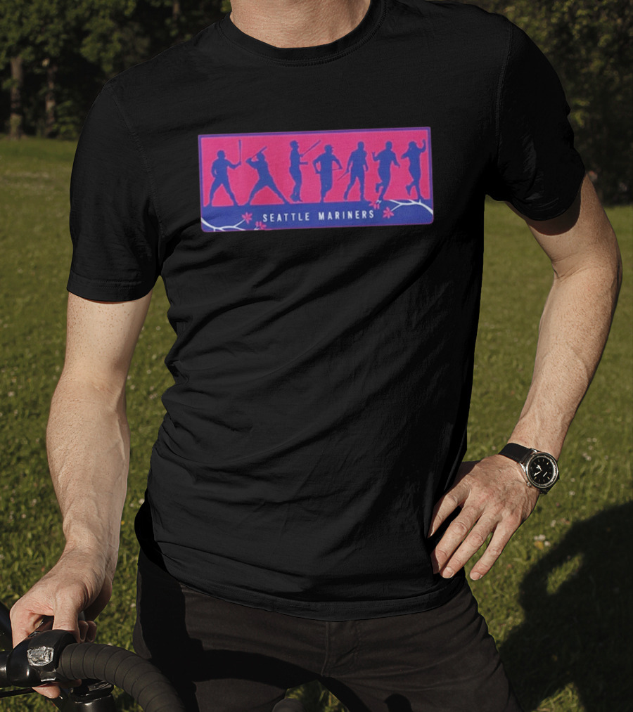 Seattle Mariners Anime Day Silhouettes Baseball Players Sakura Blossoms T-Shirt