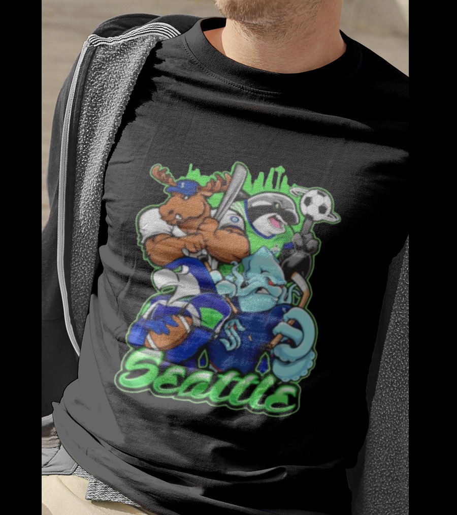 Seattle Seahawks Mariners Sounders Skyline Sports Fans T-Shirt