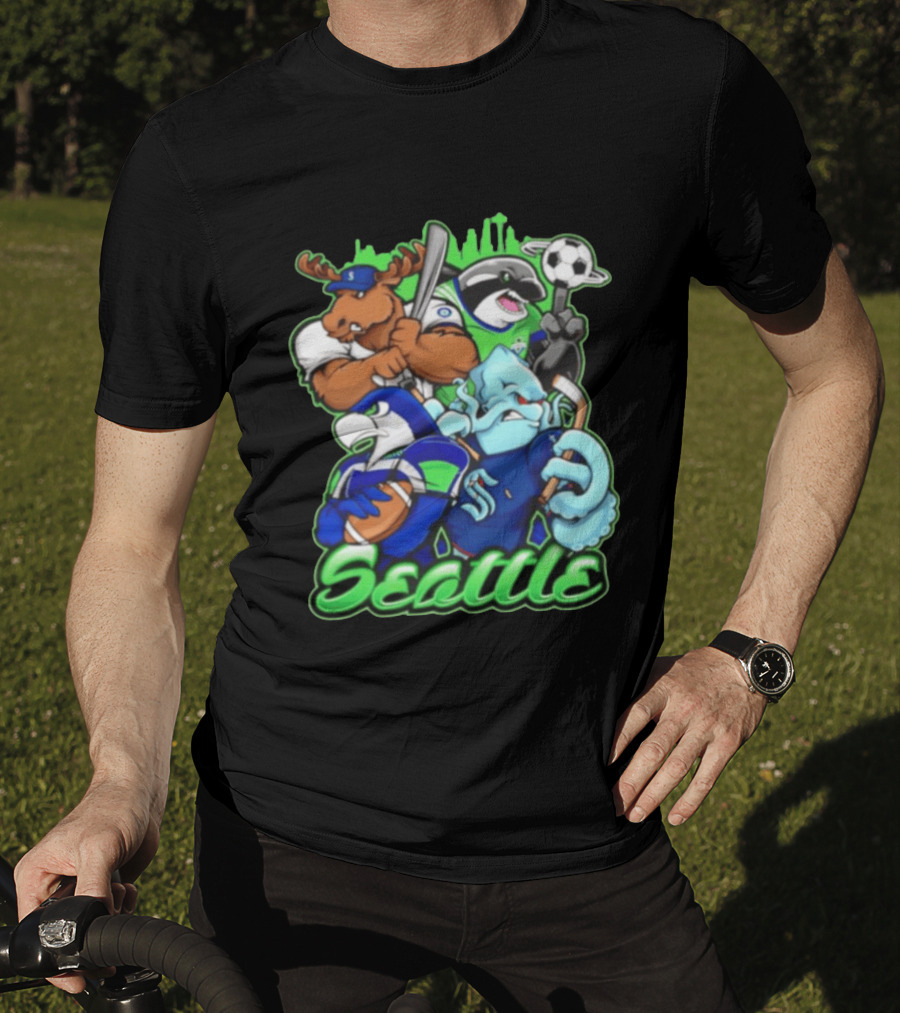 Seattle Seahawks Mariners Sounders Skyline Sports Fans T-Shirt