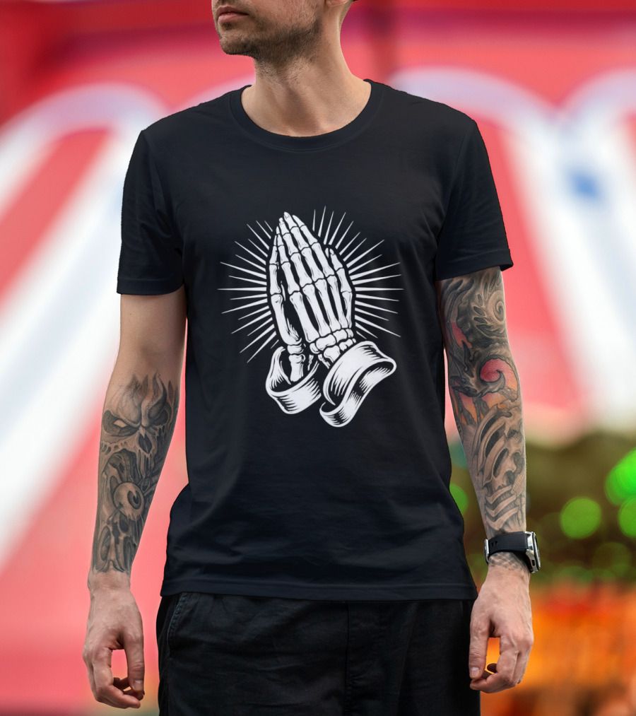 Skeleton Praying Hands Christian Symbol With Radiant Light T-Shirt