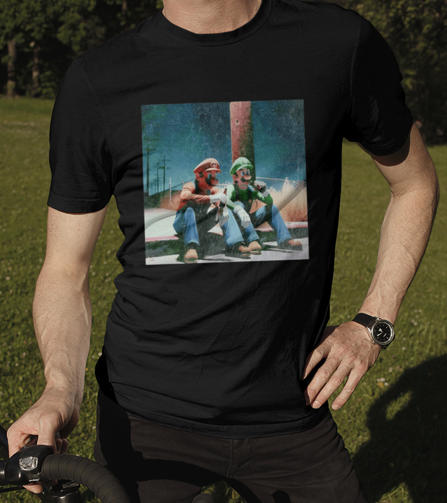 Super Mario Bros Mario And Luigi Relaxing And Drinking Scene T-Shirt