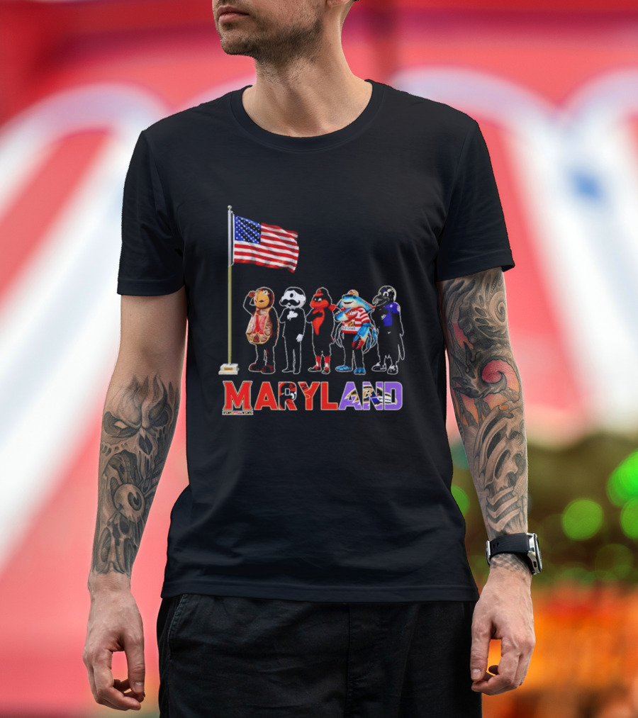 Maryland Mascots Saluting American Flag T-Shirt