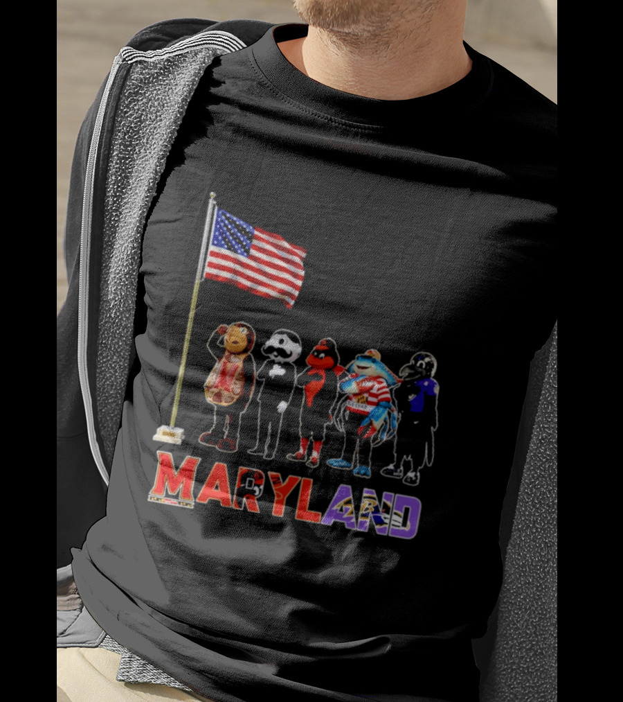 Maryland Mascots Saluting American Flag T-Shirt