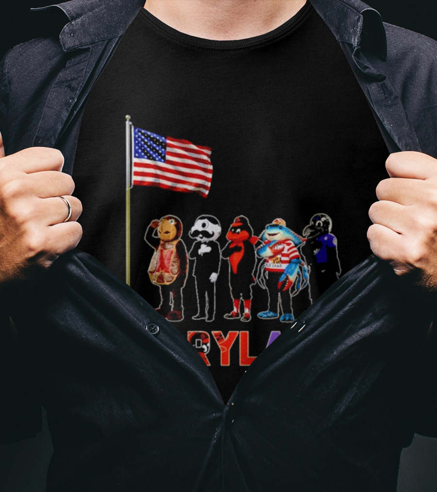 Maryland Mascots Saluting American Flag T-Shirt