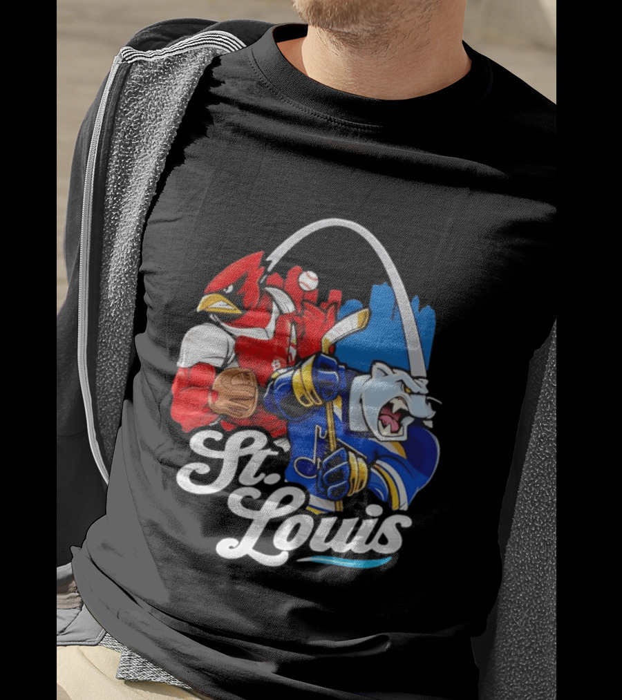 St. Louis Cardinals And St Louis Blues Skyline With Arch Sports Team Fans T-Shirt