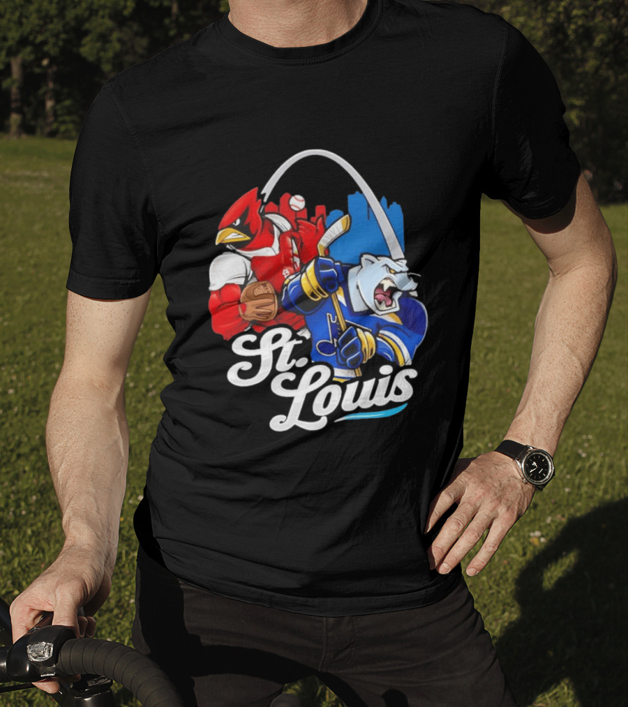 St. Louis Cardinals And St Louis Blues Skyline With Arch Sports Team Fans T-Shirt