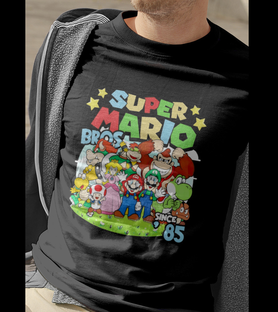Super Mario Bros Characters And Stars Cartoon Since 85 T-Shirt